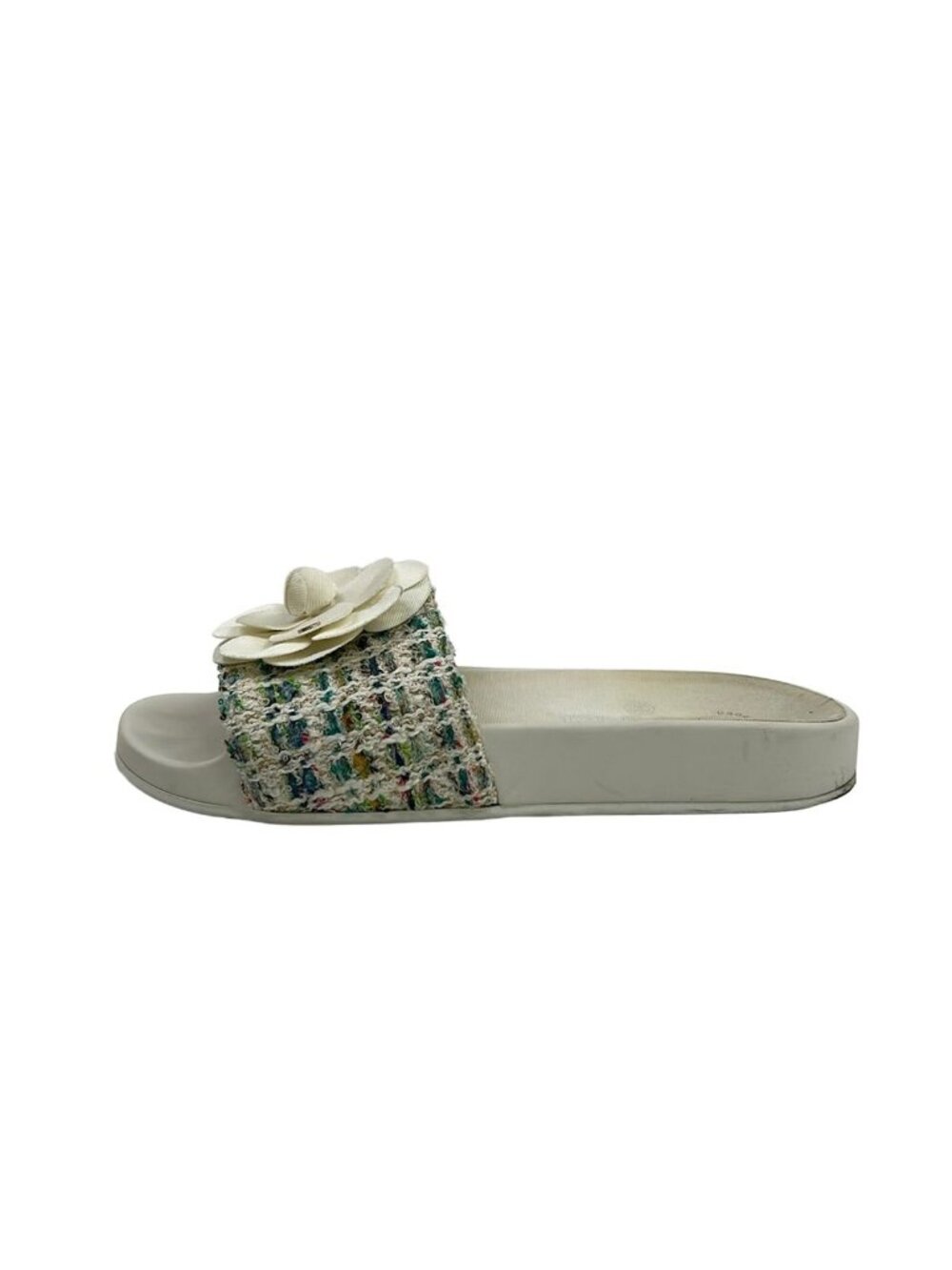 Chanel Sandals White Green Multi Camellia